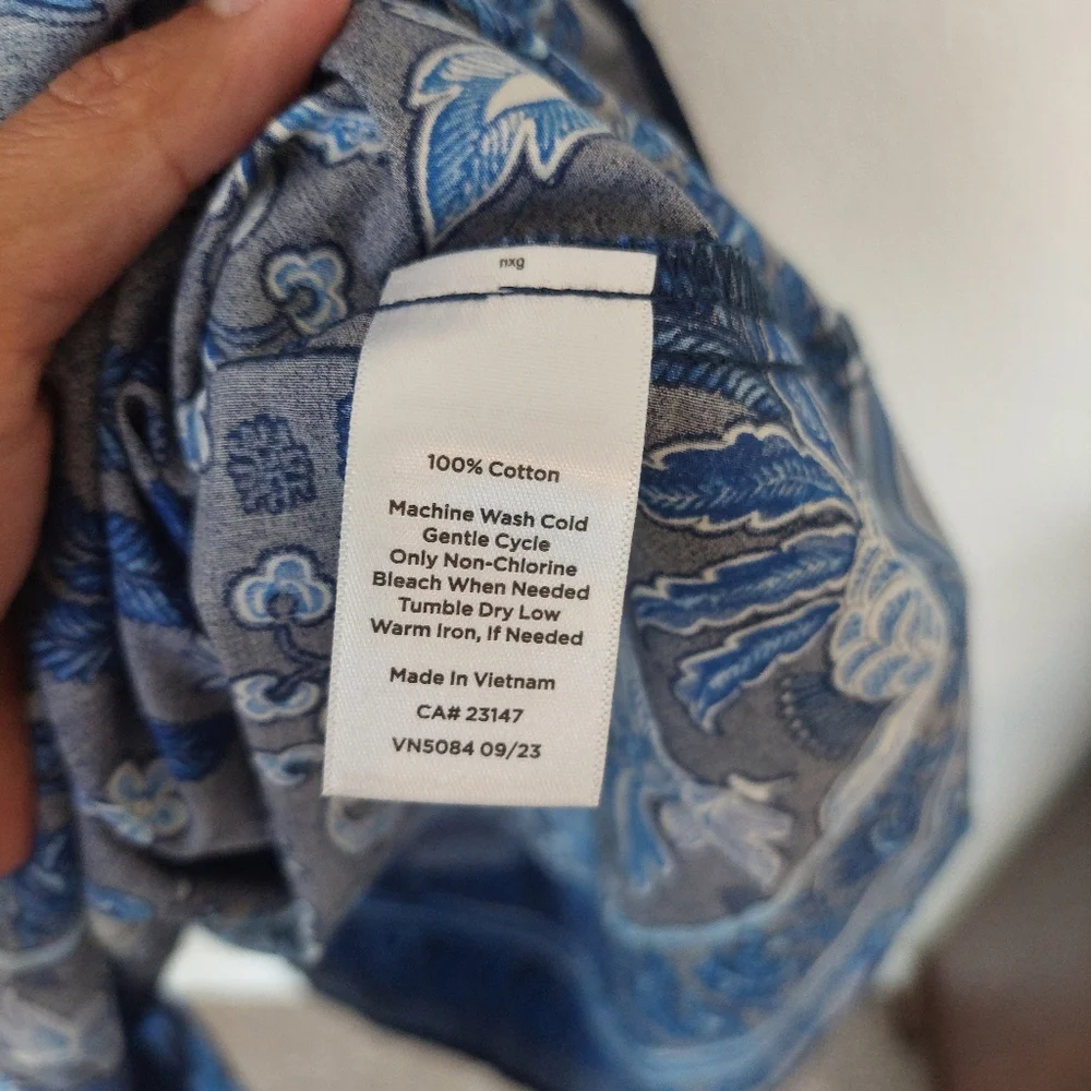 Talbots Blue Button Down Bishop‎ Sleeves Floral Midi Dress Size 4